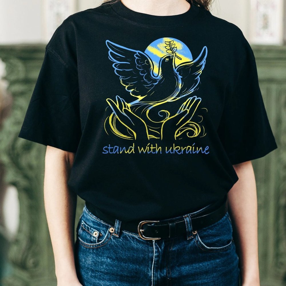 Stand With Ukraine Shirt  Ukraine Freedom and Peace Dove Unisex Cotton Shirt